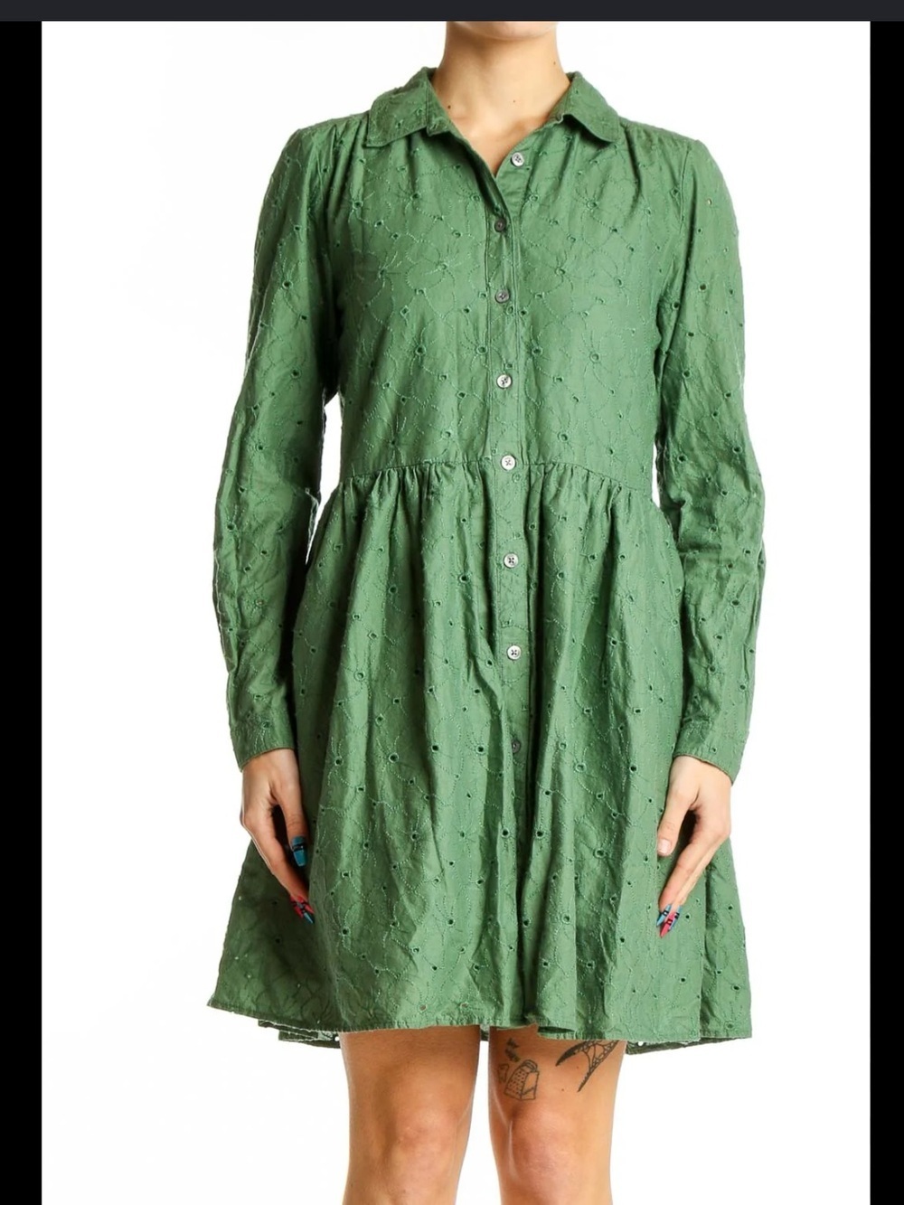 J. Crew Olive Green Eyelet Tiered Button Dress